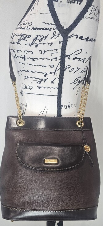 Hcl Handbags - HCL Germany Vintage Leather Bucket Shoulder Bag Gold Chain Front Flap Brown